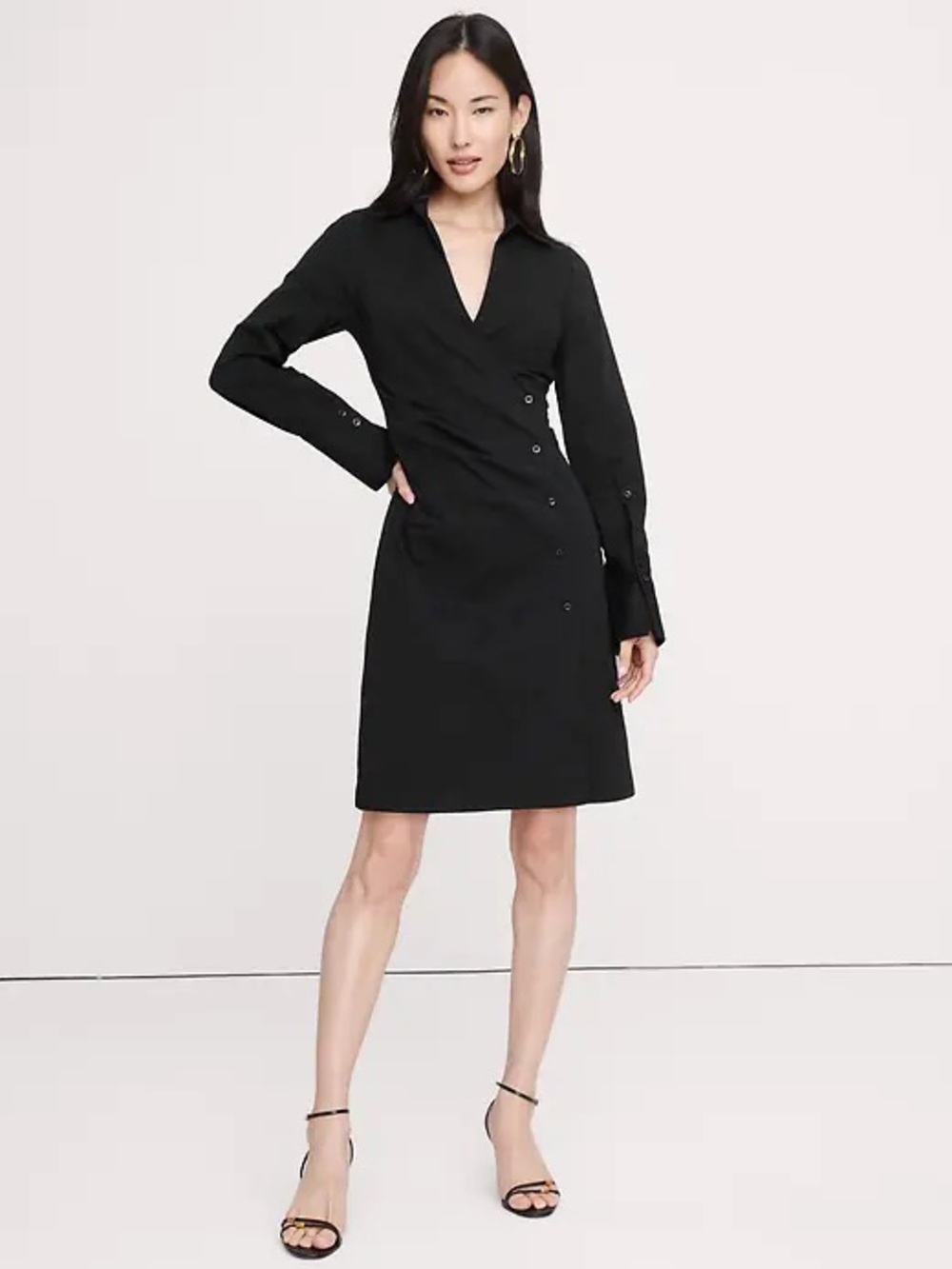 BANANA REPUBLIC STRETCH-COTTON RUCHED MINI SHIRT DRESS